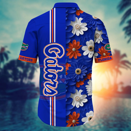 Florida Gators Flower 3D Button Hawaii Shirt Gift for Men Dad Father And T Shirt For Fans, Summer Football Shirts NA49574