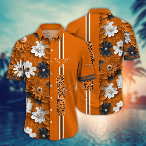Texas Longhorns Flower 3D Button Hawaii Shirt Gift for Men Dad Father And T Shirt For Fans, Summer Football Shirts NA49574