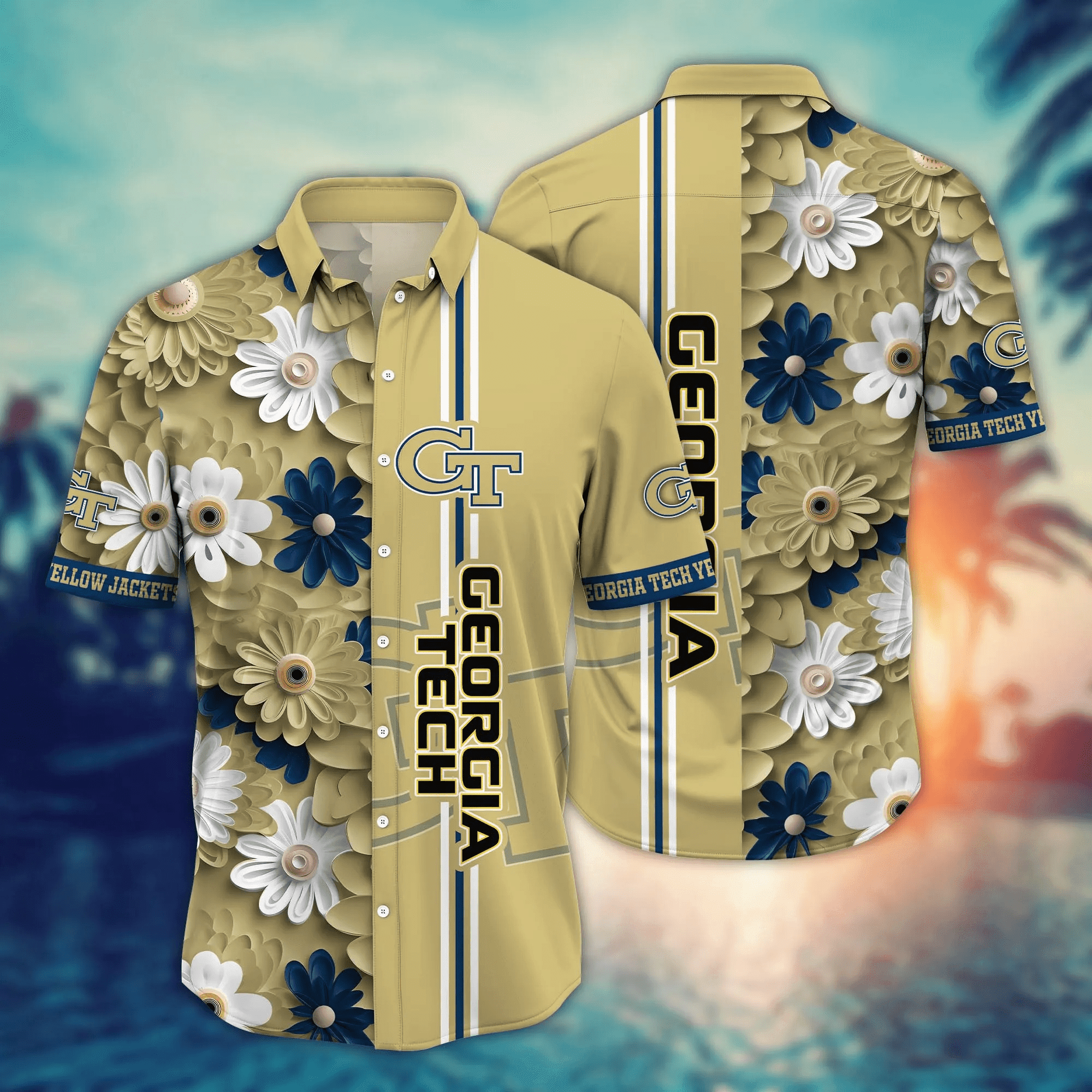 Georgia Tech Yellow Jackets Flower 3D Button Hawaii Shirt Gift for Men Dad Father And T Shirt For Fans, Summer Football Shirts NA49574 Georgia Tech Yellow Jackets Flower 3D Button Hawaii Shirt Gift for Men Dad Father And T Shirt For Fans, Summer Football Shirts NA49574