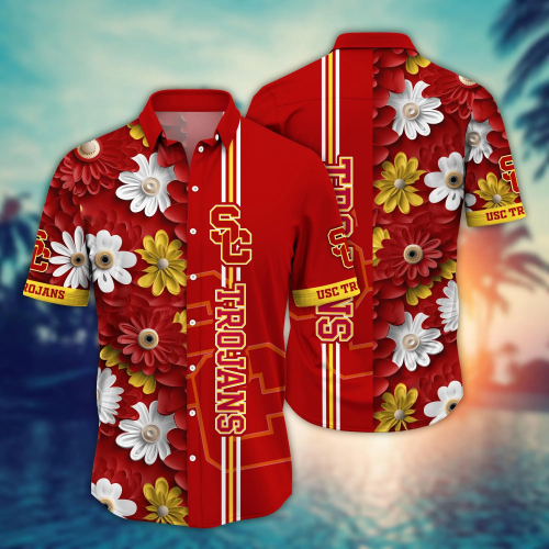 USC Trojans Flower 3D Button Hawaii Shirt Gift for Men Dad Father And T Shirt For Fans, Summer Football Shirts NA49574
