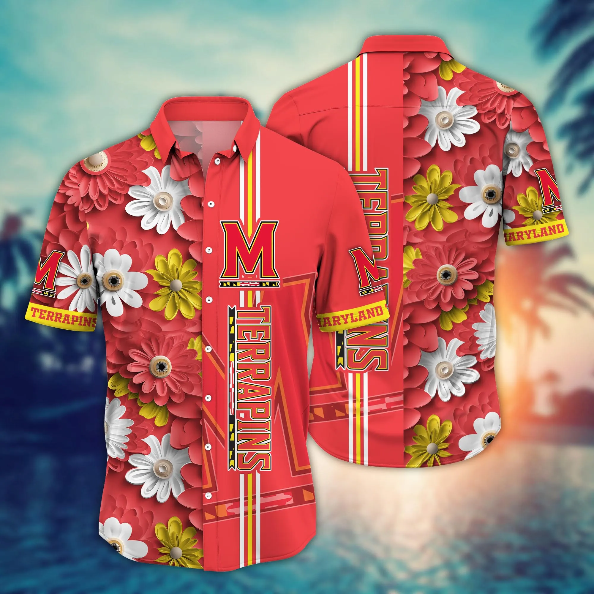 Maryland Terrapins Flower 3D Button Hawaii Shirt Gift for Men Dad Father And T Shirt For Fans, Summer Football Shirts NA49574 Maryland Terrapins Flower 3D Button Hawaii Shirt Gift for Men Dad Father And T Shirt For Fans, Summer Football Shirts NA49574