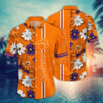 Clemson Tigers Flower 3D Button Hawaii Shirt Gift for Men Dad Father And T Shirt For Fans, Summer Football Shirts NA49574