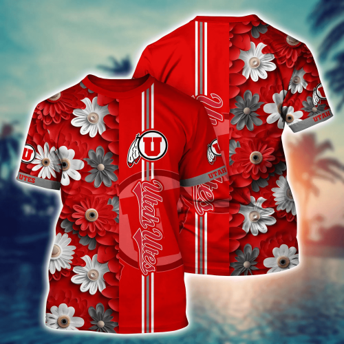 Utah Utes Flower 3D Button Hawaii Shirt Gift for Men Dad Father And T Shirt For Fans, Summer Football Shirts NA49574