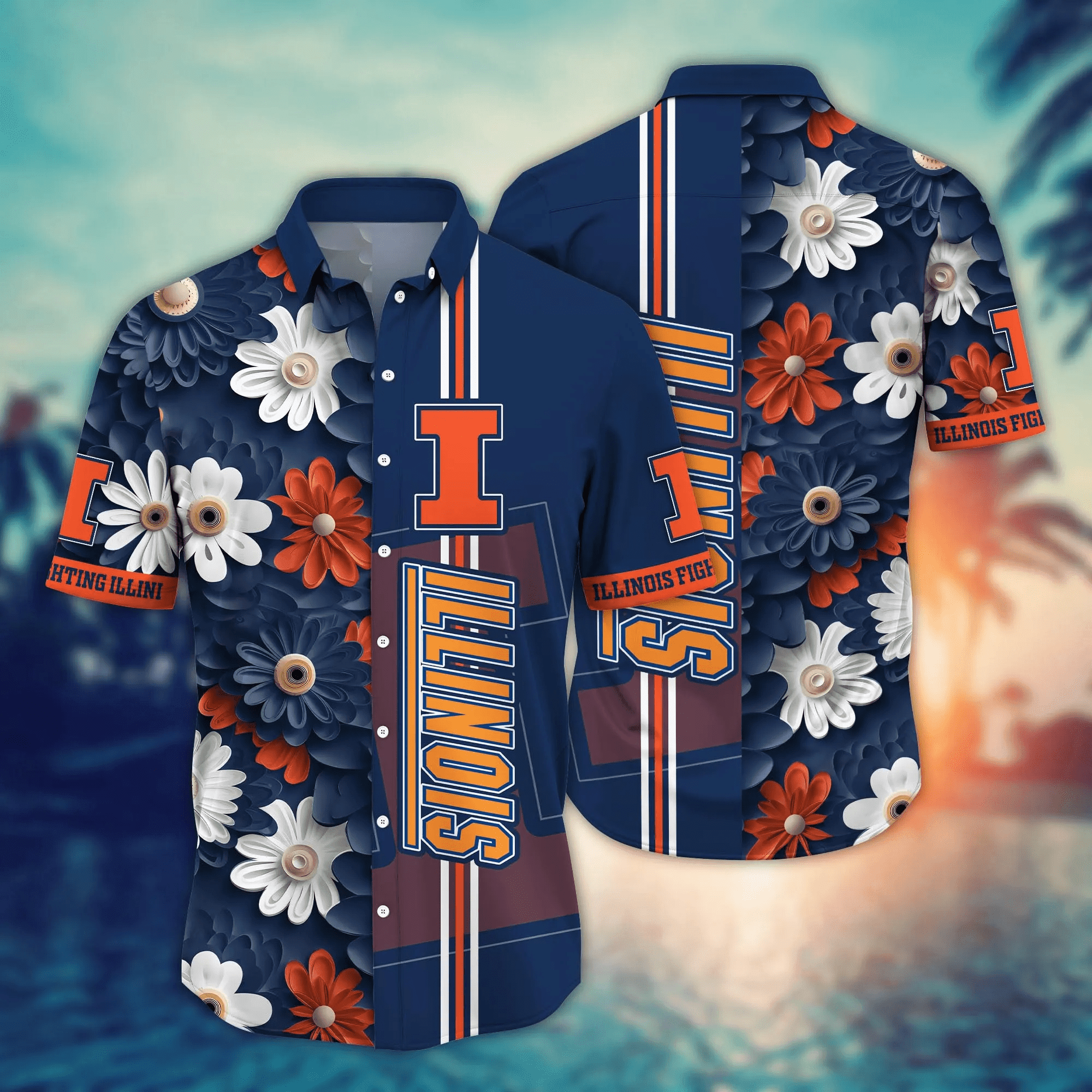 Illinois Fighting Illini Flower 3D Button Hawaii Shirt Gift for Men Dad Father And T Shirt For Fans, Summer Football Shirts NA49574 Illinois Fighting Illini Flower 3D Button Hawaii Shirt Gift for Men Dad Father And T Shirt For Fans, Summer Football Shirts NA49574