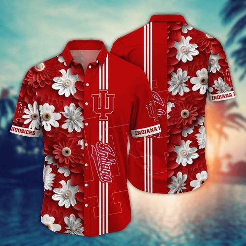 Indiana Hoosiers Flower 3D Button Hawaii Shirt Gift for Men Dad Father And T Shirt For Fans, Summer Football Shirts NA49574