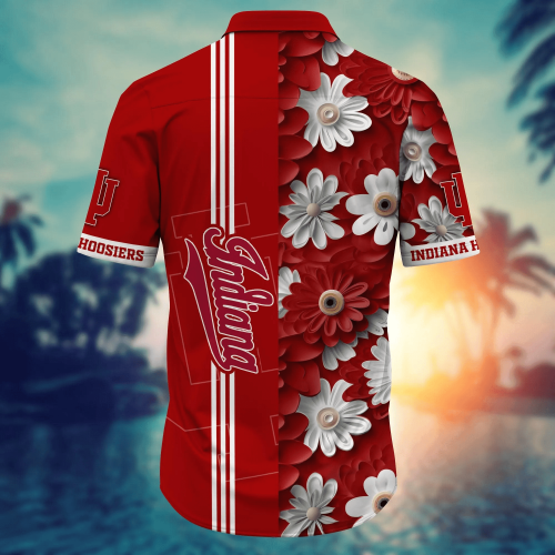 Indiana Hoosiers Flower 3D Button Hawaii Shirt Gift for Men Dad Father And T Shirt For Fans, Summer Football Shirts NA49574