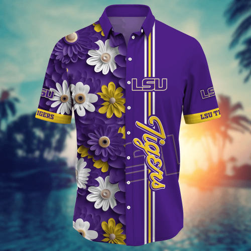 LSU TIGERS Flower 3D Button Hawaii Shirt Gift for Men Dad Father And T Shirt For Fans, Summer Football Shirts NA49574