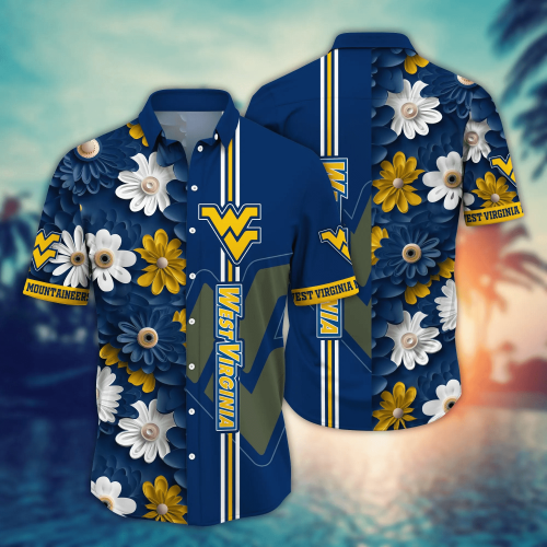 West Virginia Mountaineers Flower 3D Button Hawaii Shirt Gift for Men Dad Father And T Shirt For Fans, Summer Football Shirts NA49574