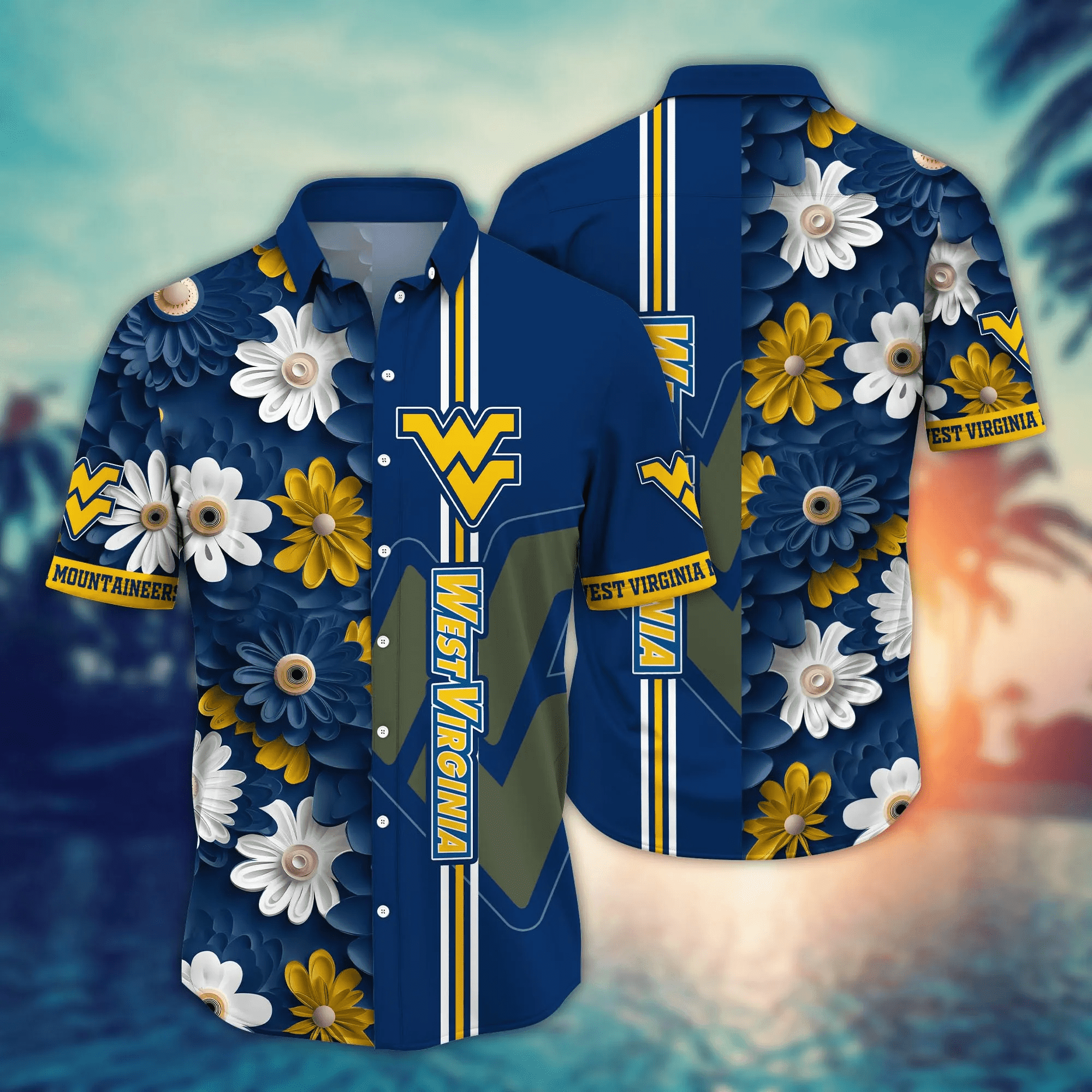 West Virginia Mountaineers Flower 3D Button Hawaii Shirt Gift for Men Dad Father And T Shirt For Fans, Summer Football Shirts NA49574 West Virginia Mountaineers Flower 3D Button Hawaii Shirt Gift for Men Dad Father And T Shirt For Fans, Summer Football Shirts NA49574