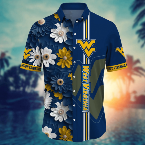 West Virginia Mountaineers Flower 3D Button Hawaii Shirt Gift for Men Dad Father And T Shirt For Fans, Summer Football Shirts NA49574