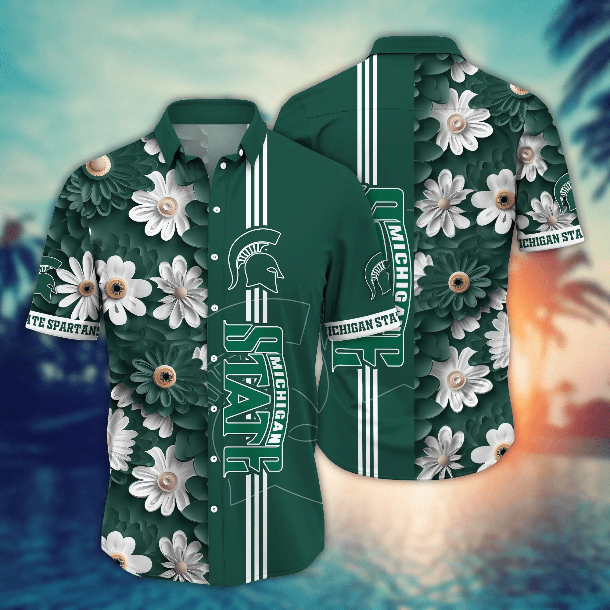 Michigan State Spartans Flower 3D Button Hawaii Shirt Gift for Men Dad Father And T Shirt For Fans, Summer Football Shirts NA49574 Michigan State Spartans Flower 3D Button Hawaii Shirt Gift for Men Dad Father And T Shirt For Fans, Summer Football Shirts NA49574
