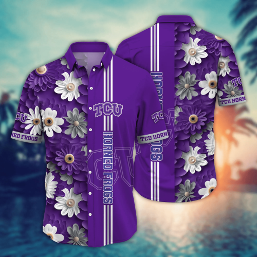 TCU Horned Frogs Flower 3D Button Hawaii Shirt Gift for Men Dad Father And T Shirt For Fans, Summer Football Shirts NA49574