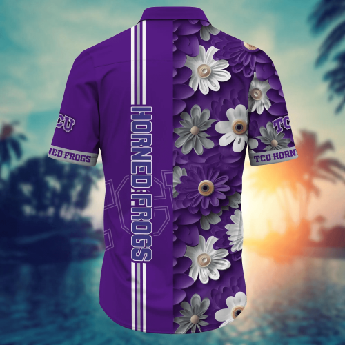 TCU Horned Frogs Flower 3D Button Hawaii Shirt Gift for Men Dad Father And T Shirt For Fans, Summer Football Shirts NA49574