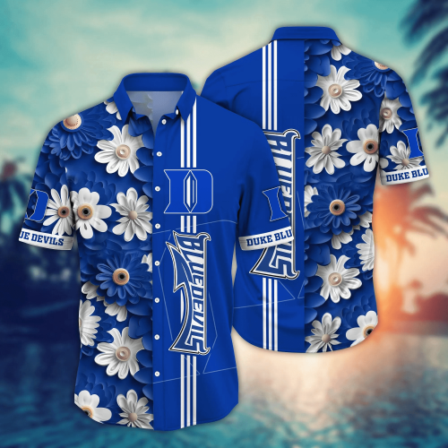 Duke Blue Devils Flower 3D Button Hawaii Shirt Gift for Men Dad Father And T Shirt For Fans, Summer Football Shirts NA49574
