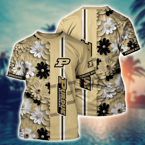 Purdue Boilermakers Flower 3D Button Hawaii Shirt Gift for Men Dad Father And T Shirt For Fans, Summer Football Shirts NA49574