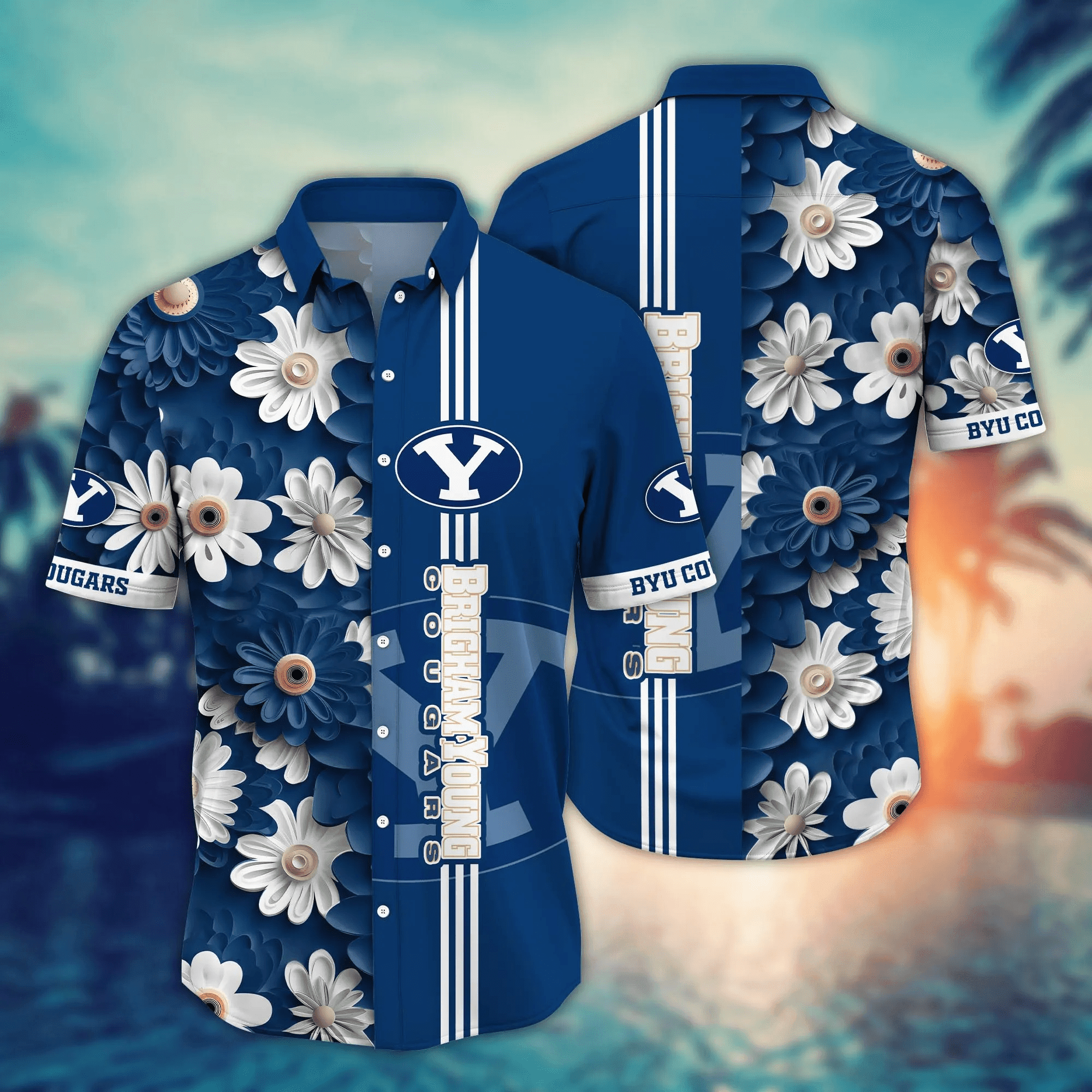 BYU Cougars Flower 3D Button Hawaii Shirt Gift for Men Dad Father And T Shirt For Fans, Summer Football Shirts NA49574 BYU Cougars Flower 3D Button Hawaii Shirt Gift for Men Dad Father And T Shirt For Fans, Summer Football Shirts NA49574