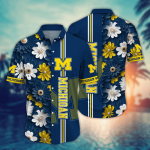 Michigan Wolverines Flower 3D Button Hawaii Shirt Gift for Men Dad Father And T Shirt For Fans, Summer Football Shirts NA49574