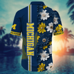 Michigan Wolverines Flower 3D Button Hawaii Shirt Gift for Men Dad Father And T Shirt For Fans, Summer Football Shirts NA49574