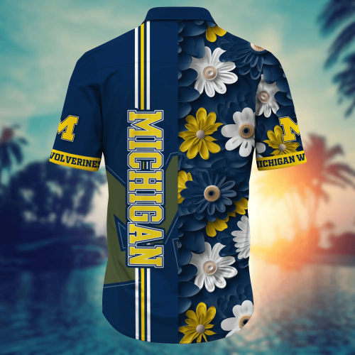 Michigan Wolverines Flower 3D Button Hawaii Shirt Gift for Men Dad Father And T Shirt For Fans, Summer Football Shirts NA49574