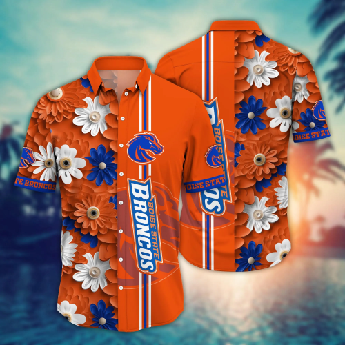 Boise State Broncos Flower 3D Button Hawaii Shirt Gift for Men Dad Father And T Shirt For Fans, Summer Football Shirts NA49574