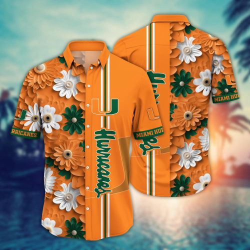 Miami Hurricanes Flower 3D Button Hawaii Shirt Gift for Men Dad Father And T Shirt For Fans, Summer Football Shirts NA49574