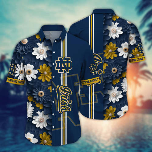 Notre Dame Fighting Irish Flower 3D Button Hawaii Shirt Gift for Men Dad Father And T Shirt For Fans, Summer Football Shirts NA49574