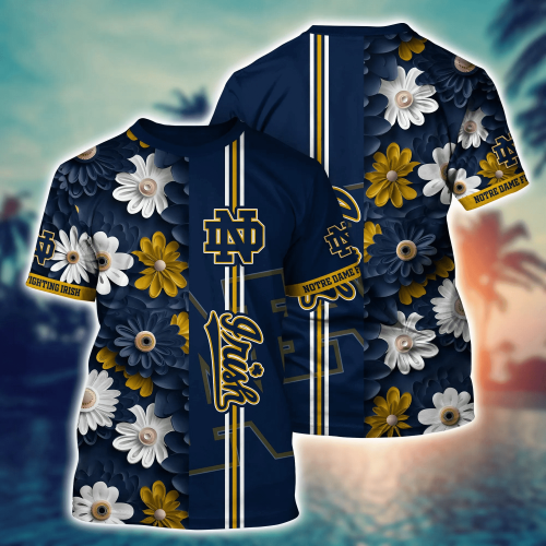 Notre Dame Fighting Irish Flower 3D Button Hawaii Shirt Gift for Men Dad Father And T Shirt For Fans, Summer Football Shirts NA49574