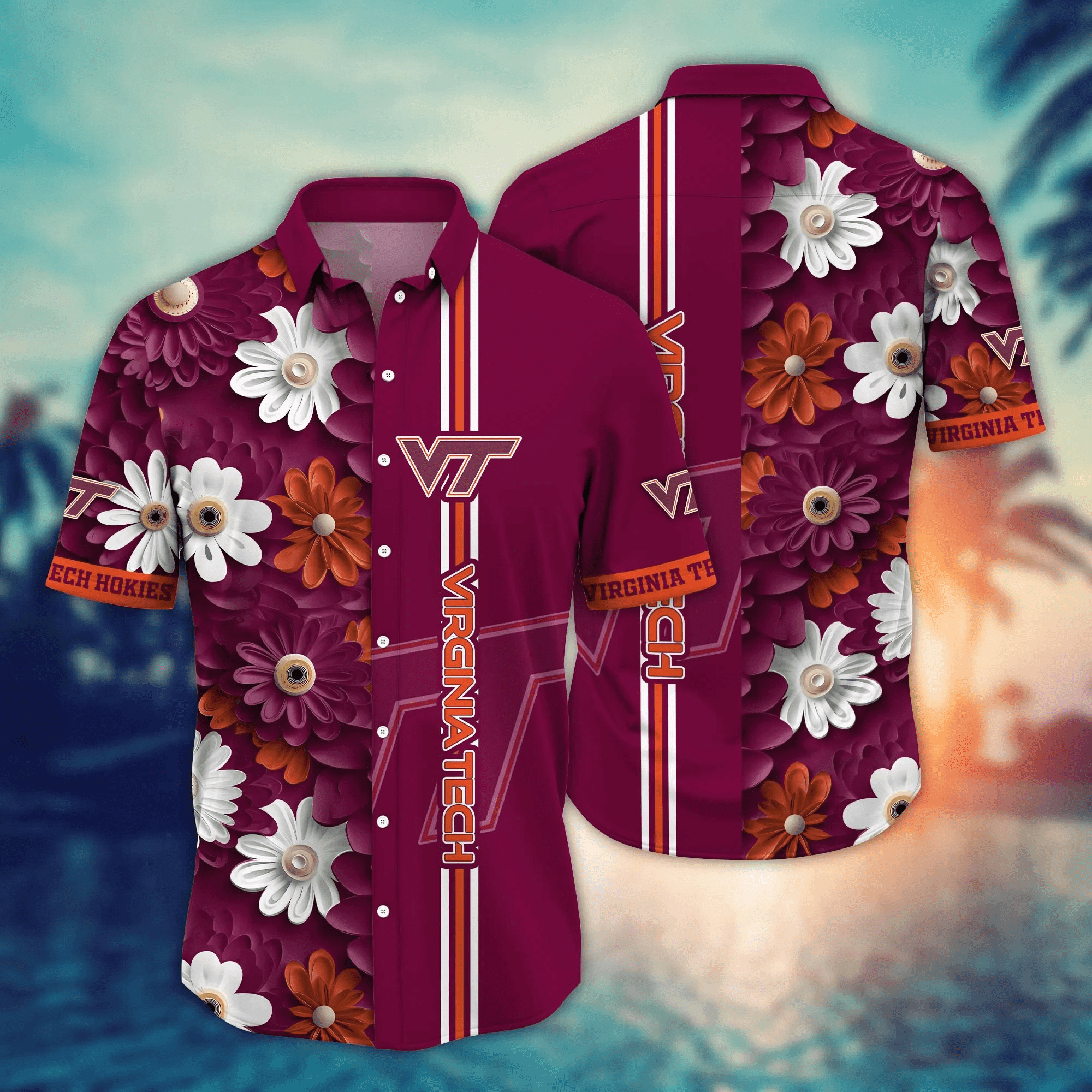 Virginia Tech Hokies Flower 3D Button Hawaii Shirt Gift for Men Dad Father And T Shirt For Fans, Summer Football Shirts NA49574 Virginia Tech Hokies Flower 3D Button Hawaii Shirt Gift for Men Dad Father And T Shirt For Fans, Summer Football Shirts NA49574