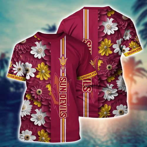 Arizona State Sun Devils Flower 3D Button Hawaii Shirt Gift for Men Dad Father And T Shirt For Fans, Summer Football Shirts NA49574