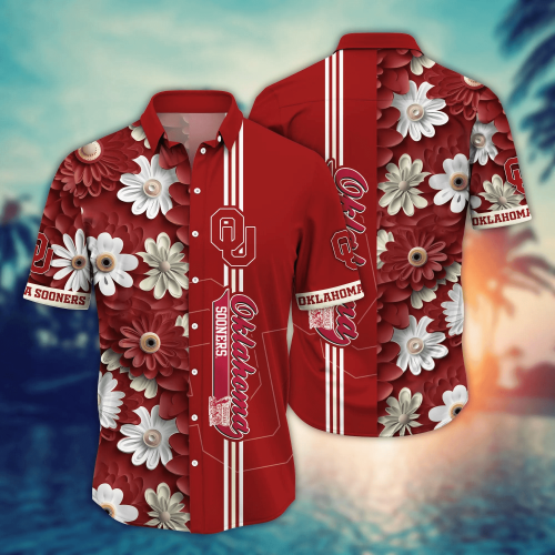 Oklahoma Sooners Flower 3D Button Hawaii Shirt Gift for Men Dad Father And T Shirt For Fans, Summer Football Shirts NA49574