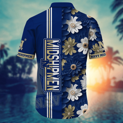 Navy Midshipmen Flower 3D Button Hawaii Shirt Gift for Men Dad Father And T Shirt For Fans, Summer Football Shirts NA49574