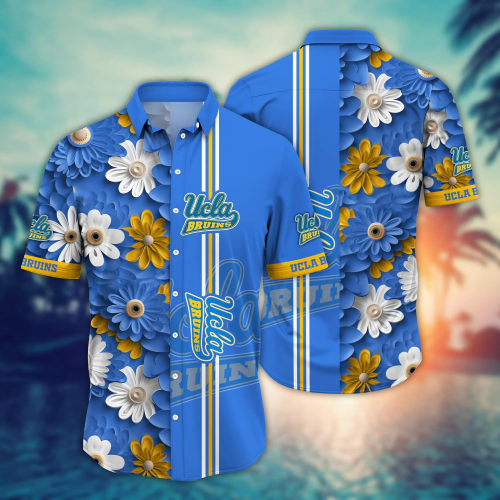 UCLA Bruins Flower 3D Button Hawaii Shirt Gift for Men Dad Father And T Shirt For Fans, Summer Football Shirts NA49574