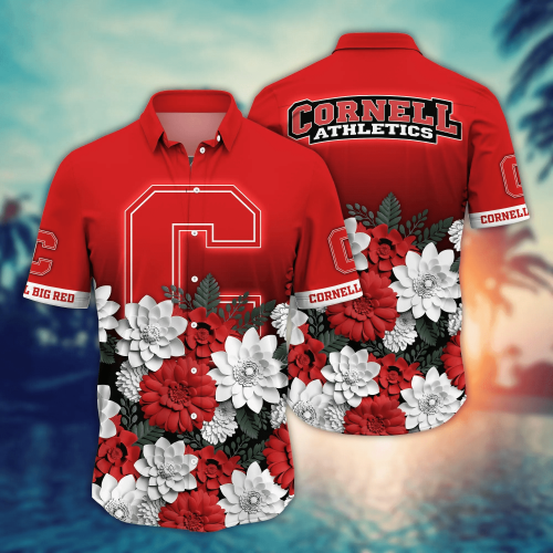 Cornell Big Red Flower 3D Button Hawaii Shirt Gift for Men Dad Father And T Shirt For Fans, Summer Football Shirts