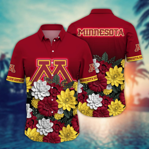 Minnesota Golden Gophers Flower 3D Button Hawaii Shirt Gift for Men Dad Father And T Shirt For Fans, Summer Football Shirts