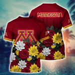 Minnesota Golden Gophers Flower 3D Button Hawaii Shirt Gift for Men Dad Father And T Shirt For Fans, Summer Football Shirts