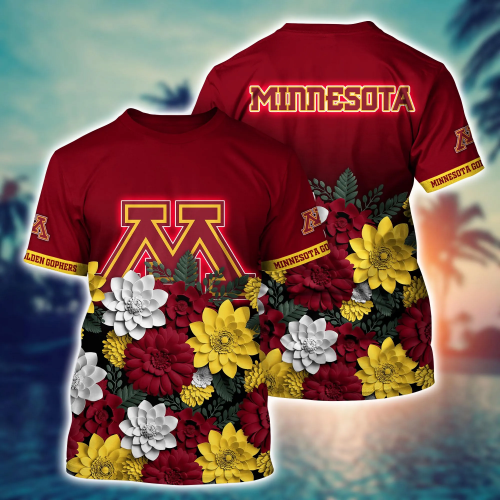 Minnesota Golden Gophers Flower 3D Button Hawaii Shirt Gift for Men Dad Father And T Shirt For Fans, Summer Football Shirts