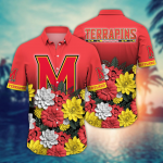 Maryland Terrapins Flower 3D Button Hawaii Shirt Gift for Men Dad Father And T Shirt For Fans, Summer Football Shirts