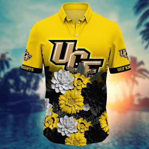 UCF Knights Flower 3D Button Hawaii Shirt Gift for Men Dad Father And T Shirt For Fans, Summer Football Shirts