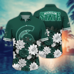 Michigan State Spartans Flower 3D Button Hawaii Shirt Gift for Men Dad Father And T Shirt For Fans, Summer Football Shirts