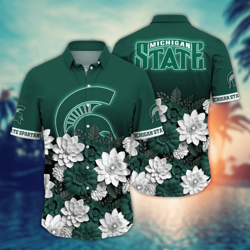 Michigan State Spartans Flower 3D Button Hawaii Shirt Gift for Men Dad Father And T Shirt For Fans, Summer Football Shirts