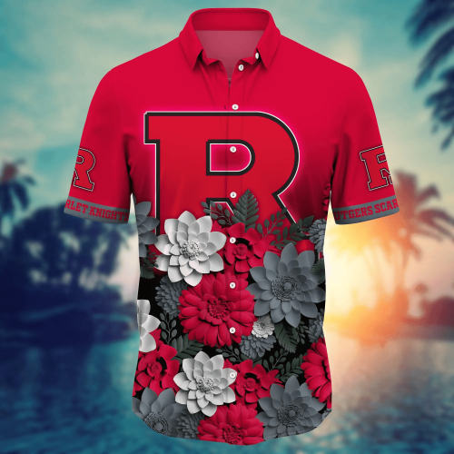 Rutgers Scarlet Knights Flower 3D Button Hawaii Shirt Gift for Men Dad Father And T Shirt For Fans, Summer Football Shirts