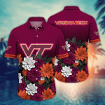 Virginia Tech Hokies Flower 3D Button Hawaii Shirt Gift for Men Dad Father And T Shirt For Fans, Summer Football Shirts