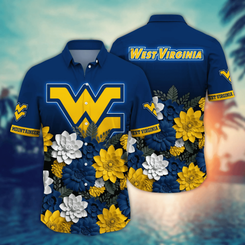 West Virginia Mountaineers Flower 3D Button Hawaii Shirt Gift for Men Dad Father And T Shirt For Fans, Summer Football Shirts