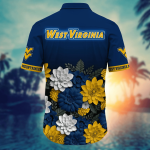 West Virginia Mountaineers Flower 3D Button Hawaii Shirt Gift for Men Dad Father And T Shirt For Fans, Summer Football Shirts