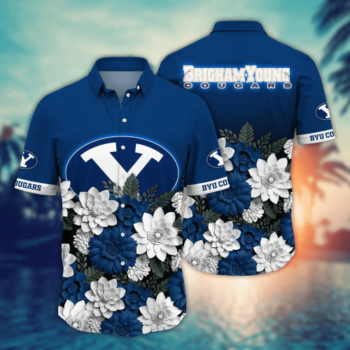 BYU Cougars Flower 3D Button Hawaii Shirt Gift for Men Dad Father And T Shirt For Fans, Summer Football Shirts