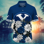 BYU Cougars Flower 3D Button Hawaii Shirt Gift for Men Dad Father And T Shirt For Fans, Summer Football Shirts