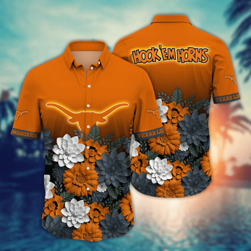 Texas Longhorns Flower 3D Button Hawaii Shirt Gift for Men Dad Father And T Shirt For Fans, Summer Football Shirts