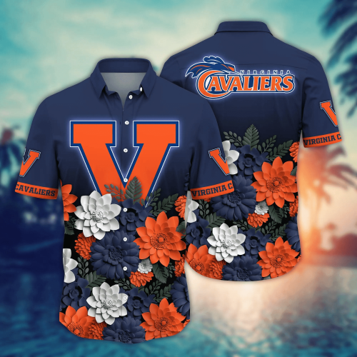Virginia Cavaliers Flower 3D Button Hawaii Shirt Gift for Men Dad Father And T Shirt For Fans, Summer Football Shirts