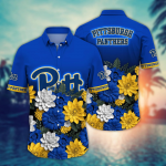 Pittsburgh Panthers Flower 3D Button Hawaii Shirt Gift for Men Dad Father And T Shirt For Fans, Summer Football Shirts