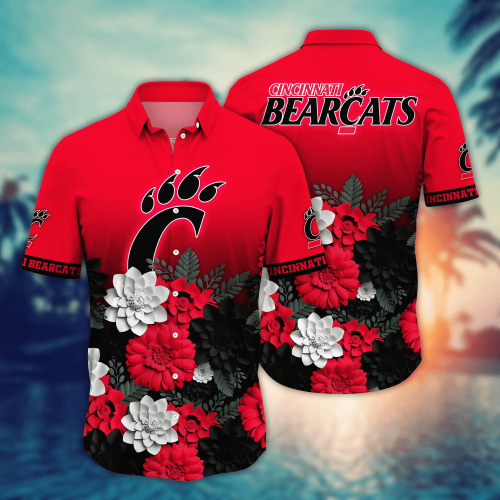 Cincinnati Bearcats Flower 3D Button Hawaii Shirt Gift for Men Dad Father And T Shirt For Fans, Summer Football Shirts
